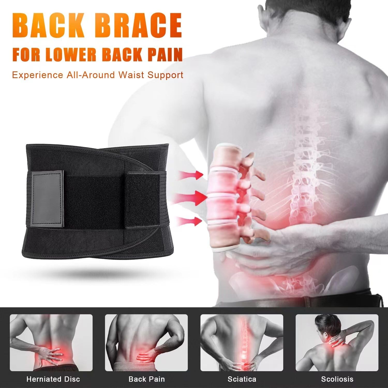 Back Brace for Lower Back Pain Relief Sciatica, Scoliosis, Herniated Disc, Breat