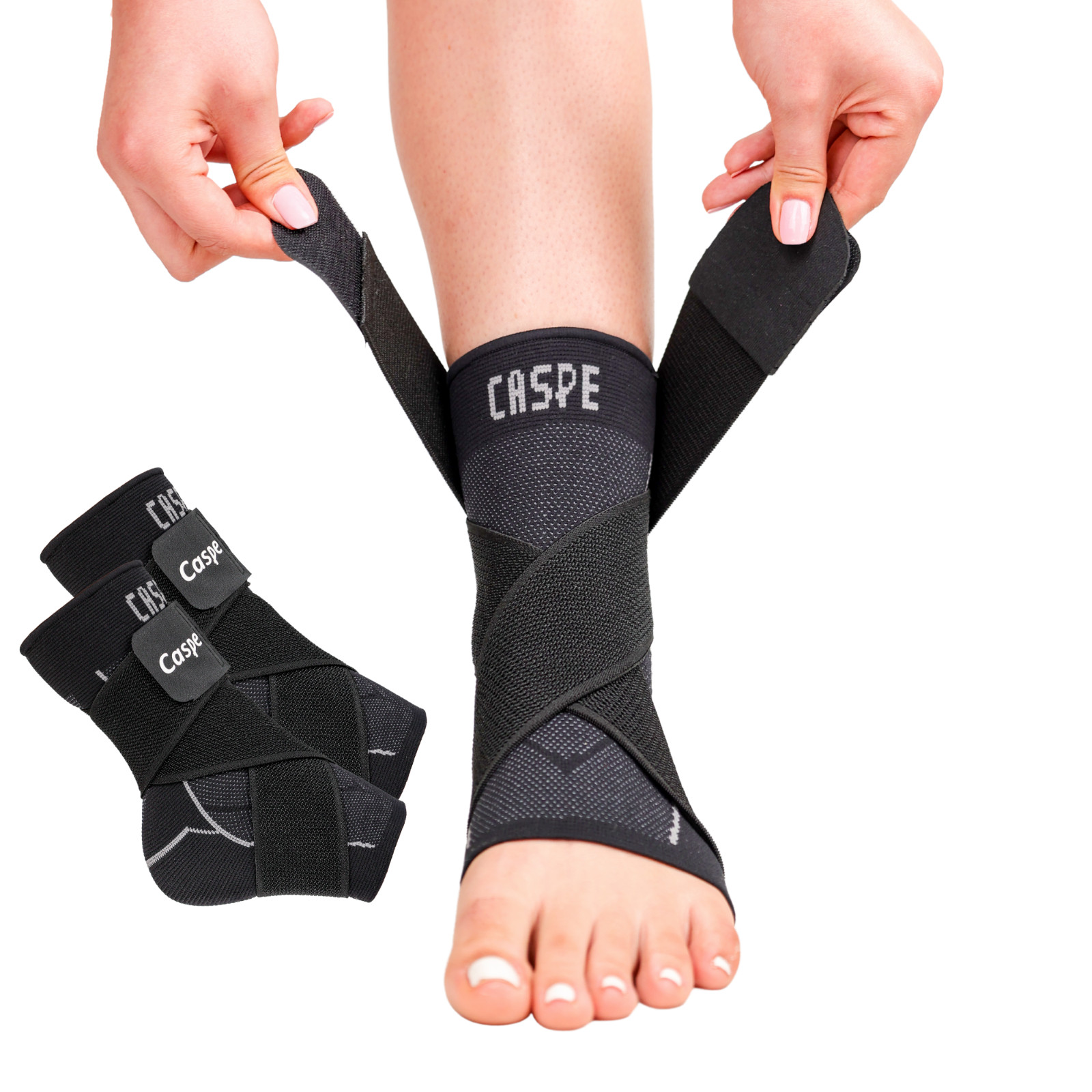 Caspe 2X Ankle Brace Support Compression Sleeve Fasciitis Pain Relief Foot Wrap