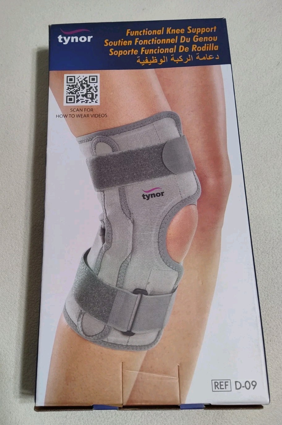 Tynor Functional Knee Support Brace Compression/Stabilization XL Gray Adj D-09