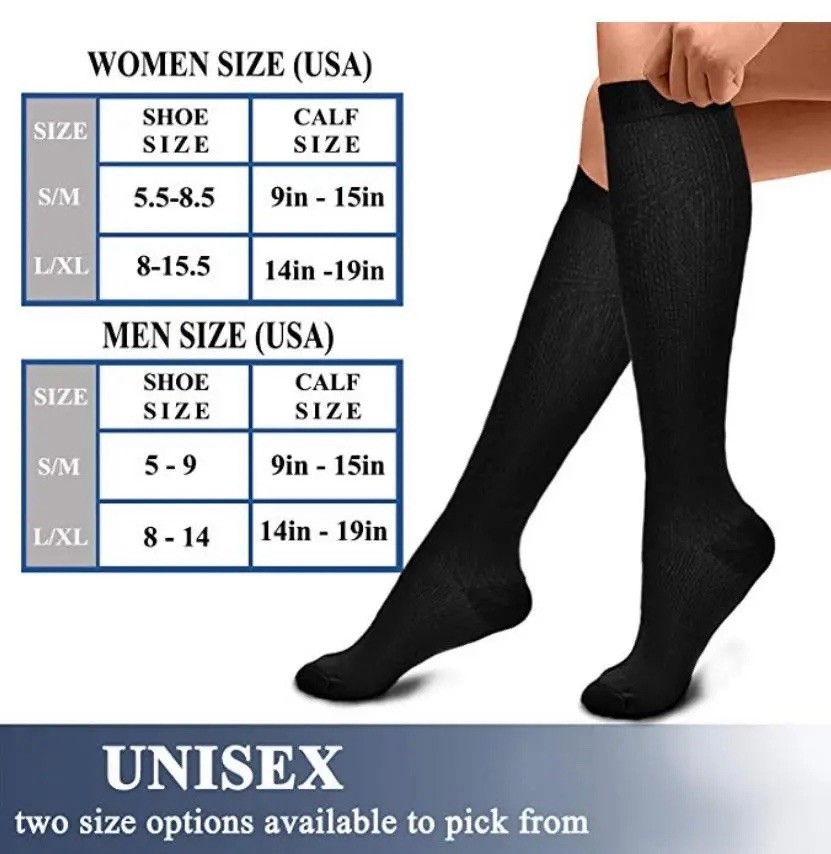 Compression Socks (1 Pair), Unisex, S/M, Knee-High, Extra Wide Calf – brown