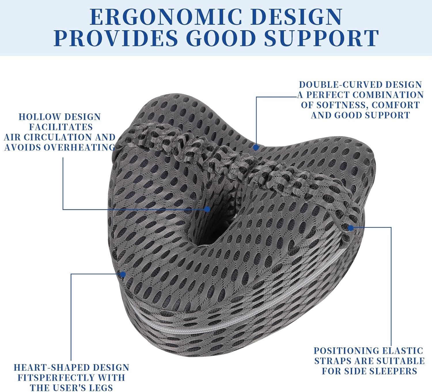 Knee Pillow for Side Sleepers – Sciatica, Hip & Back Pain Relief Pillow with Adj