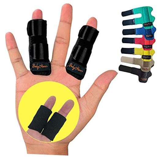2 Finger Splints plus 2 sleeves for Trigger 4 Count (Pack of 1) Midnight Black