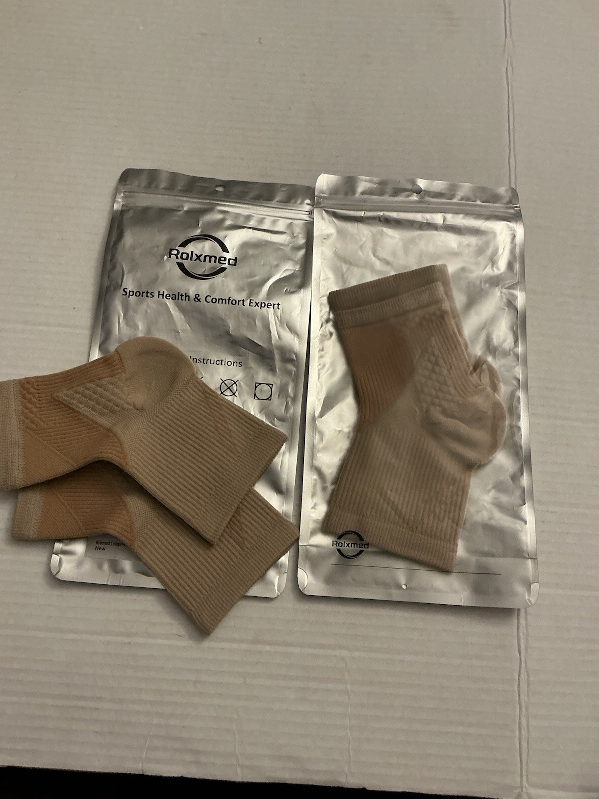 ROLXMED Women Beige Brace Support Elastic Compression Sleeve S. Small – 2 PACKS