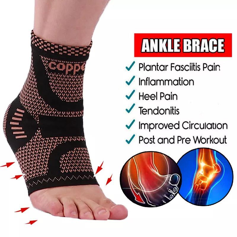 4pcs Copper Ankle Support Compression Strap Achilles Tendon Brace Sprain Sports