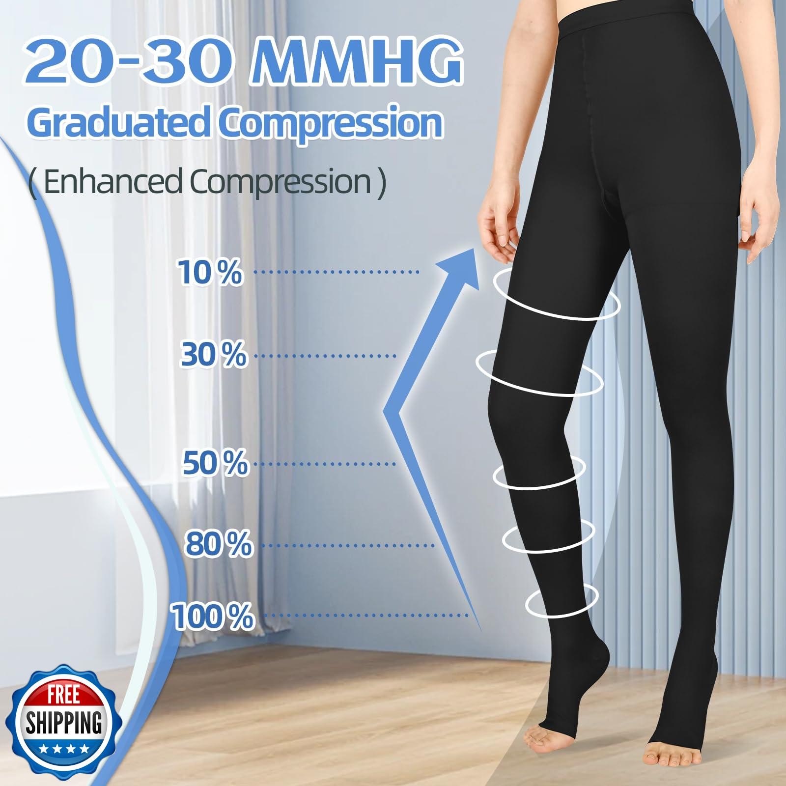 Wegitcs Compression Pantyhose for Women and Men, Open Toe 20-30 mmHg Medical