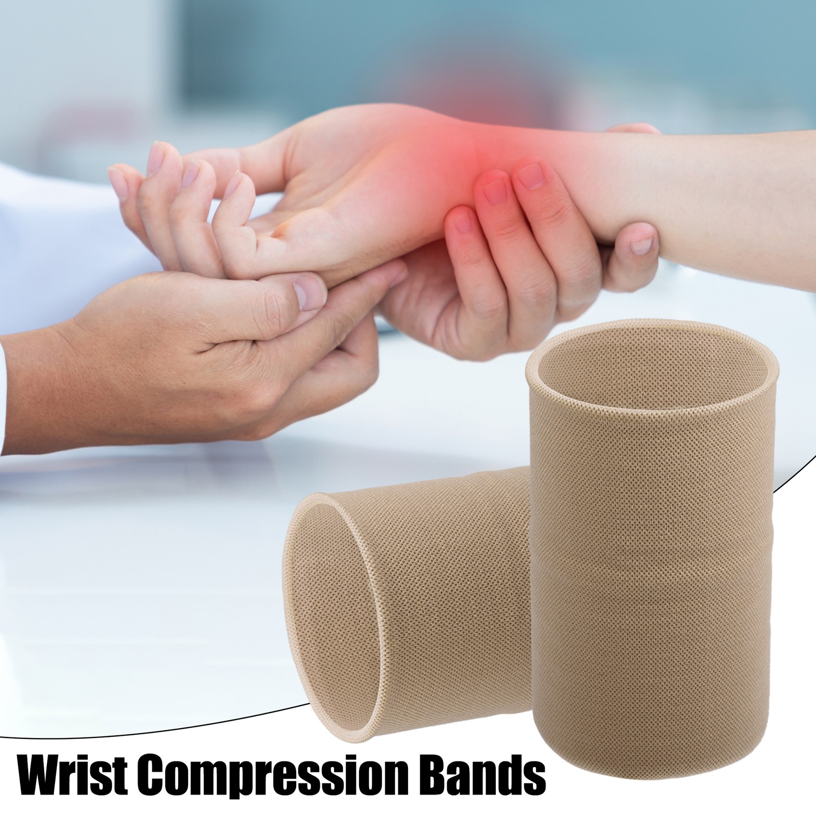2 Pairs Compression Wrist Cuffs Elastic Sleeves for Women Men Beige L
