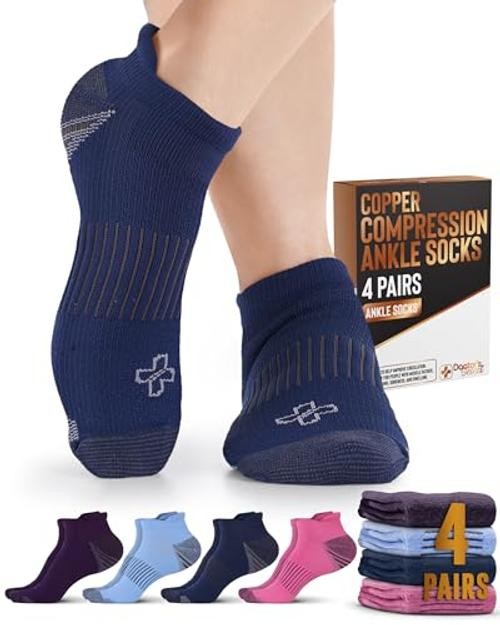 Copper Ankle Compression Socks for Large Navy/Light Blue/Purple/Pink – 4 Pairs