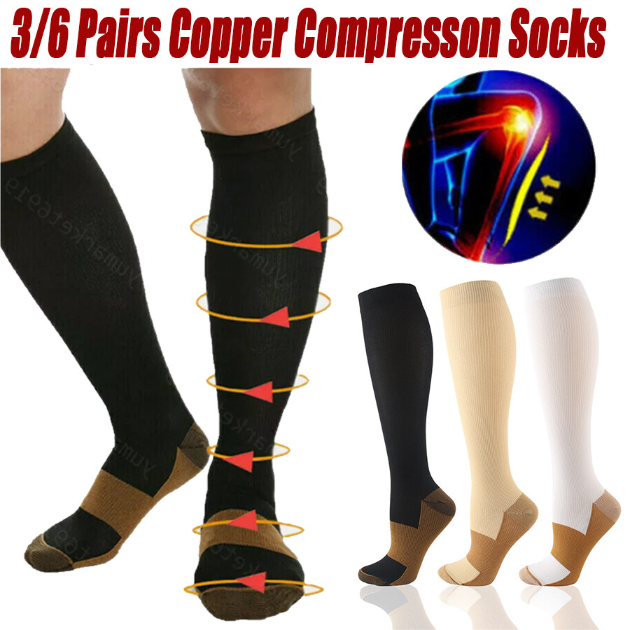 3/6Pairs Compression Stocking Women Men Knee High 30mmHg Edema Diabetes Varicose