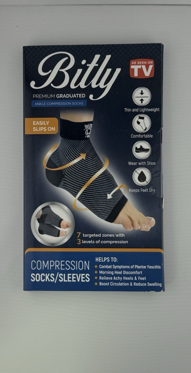 Bitly Plantar Fasciitis Socks Ankle Compression Sleeve Black Unisex Pain Relief