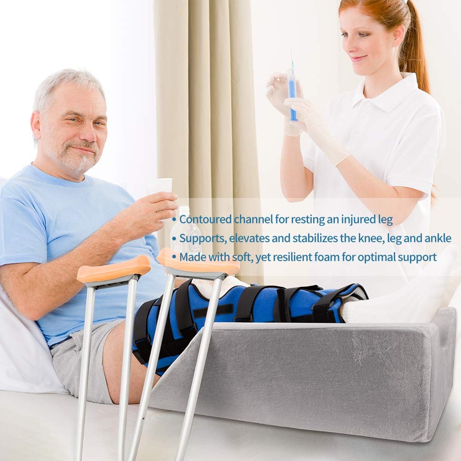 LightEase Memory Foam Leg Support and Elevation Pillow w/Dual Handles for Sur…