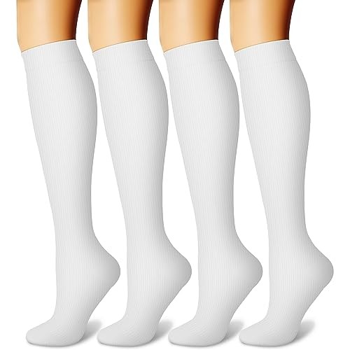 Women’s Small-Medium Compression Socks – 4 Pairs – White/White/White/White