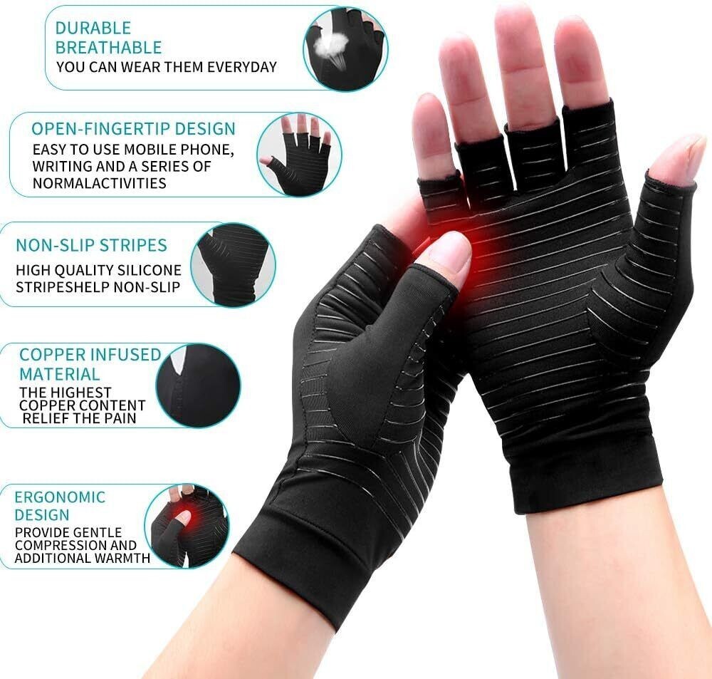 Copper Arthritis Compression Gloves Hand Support Joint Pain Relief USA 1 Pair