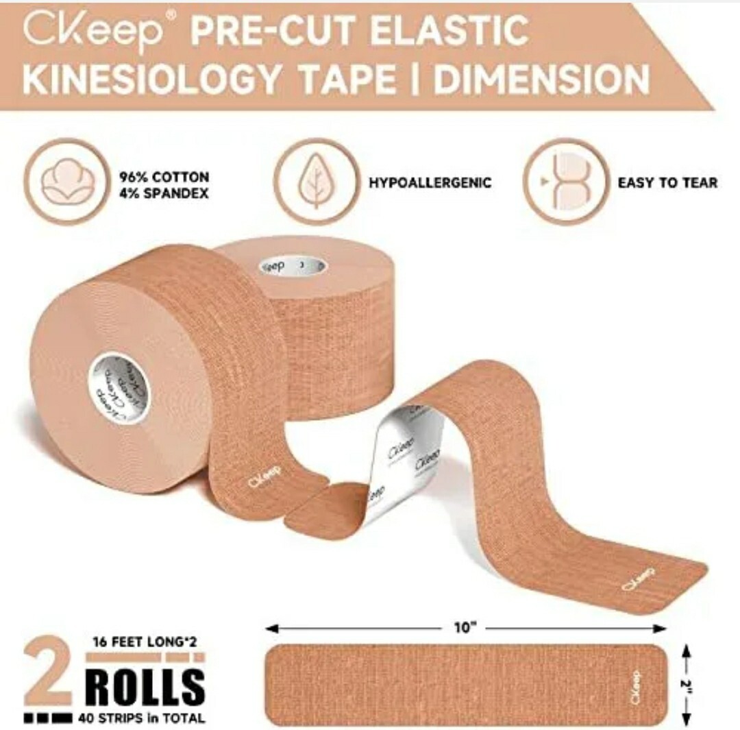 CKeep Kinesiology Tape (2 Rolls), Original Cotton Elastic Premium Athletic Tape,