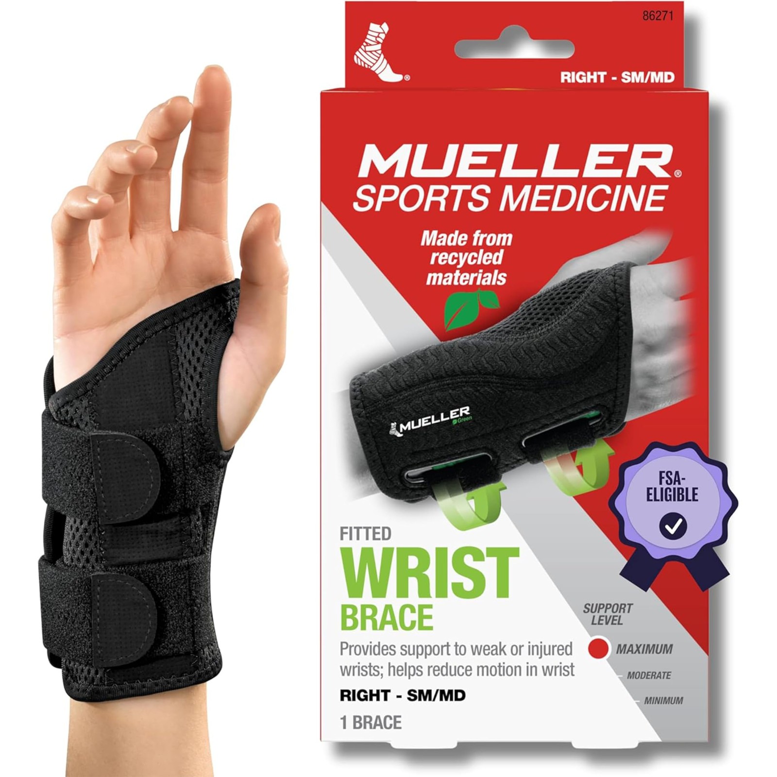 MUELLER Sports Medicine Green Fitted Wrist Small/Medium (Pack of 1), Black