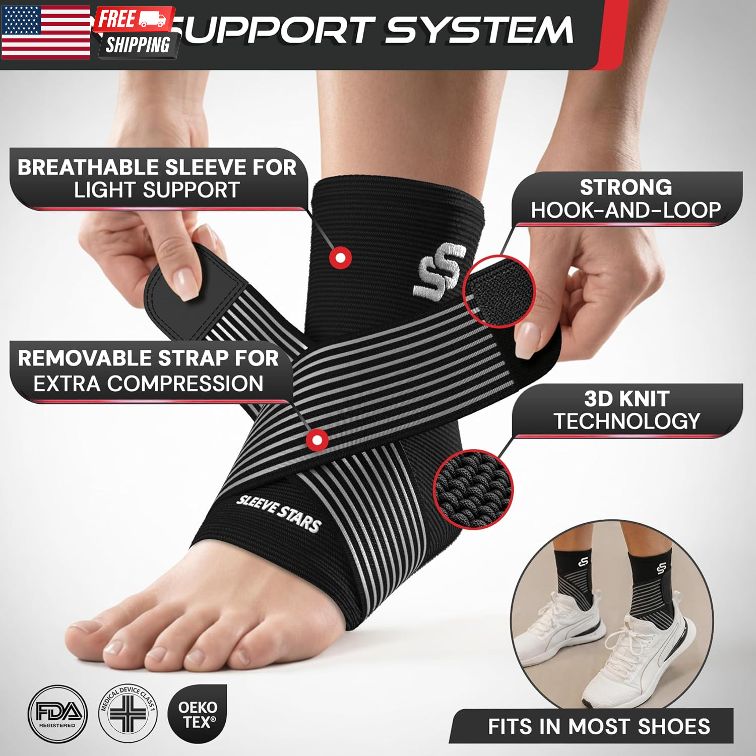 Sleeve Stars Ankle Brace for Women & Men, Ankle Wrap for Sprain, Compression Sle