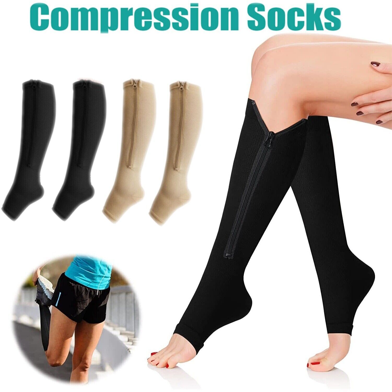 Medical Grade Open Toe Compression Socks 20-30mmHg Knee High Support Stockings