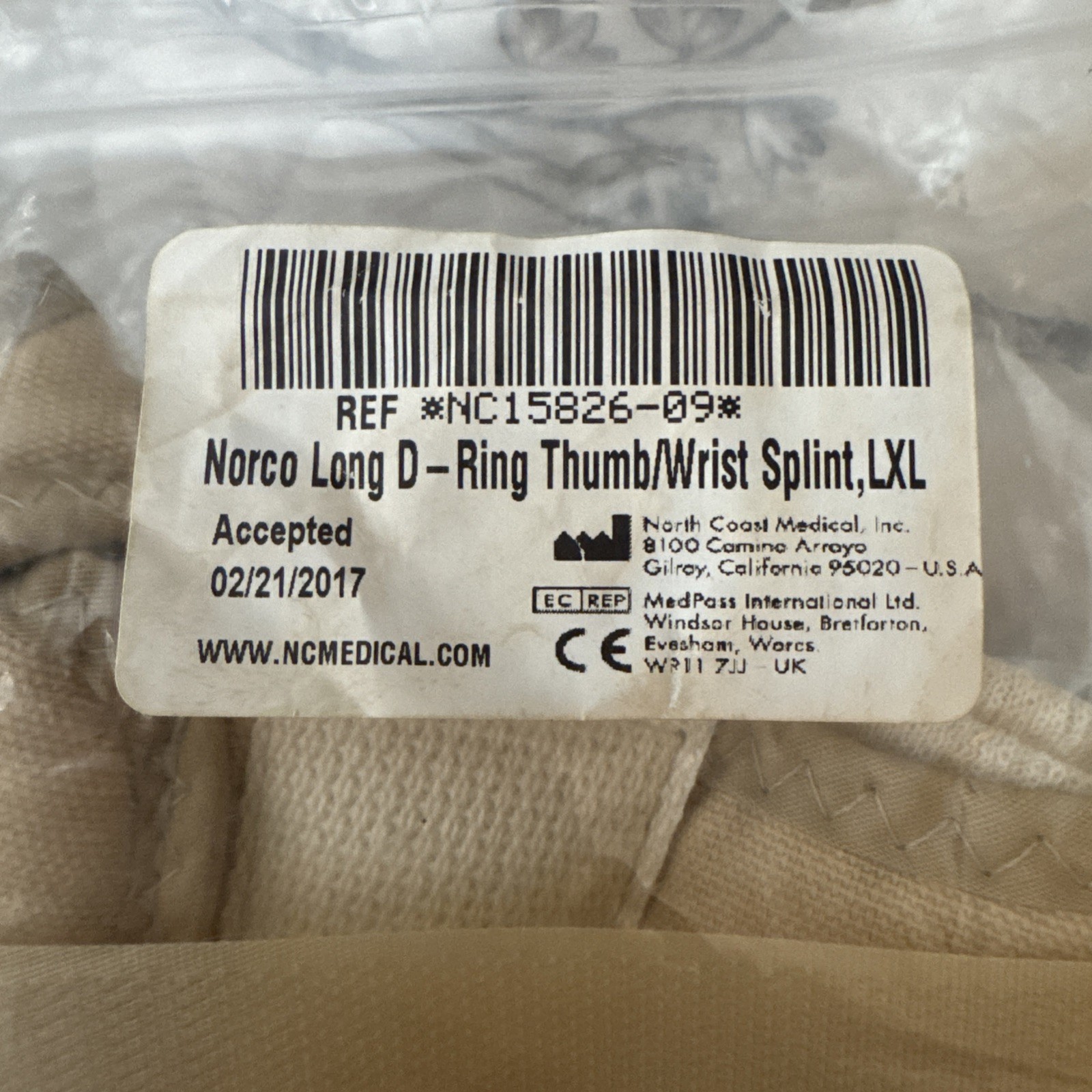 Wrist Splint Norco D-Ring Thumb and Wrist Orthosis Long Left X-Large