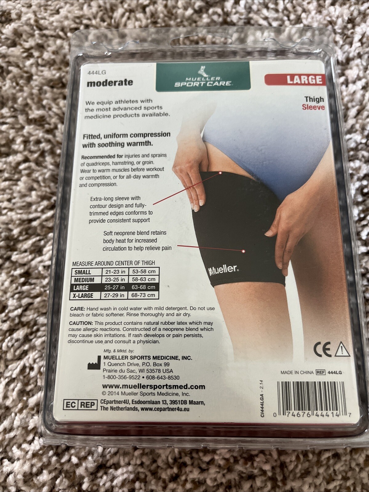 NEW MUELLER SPORT CARE 444LG One THIGH SLEEVE LARGE 25-27” LEVEL MODERATE BLACK