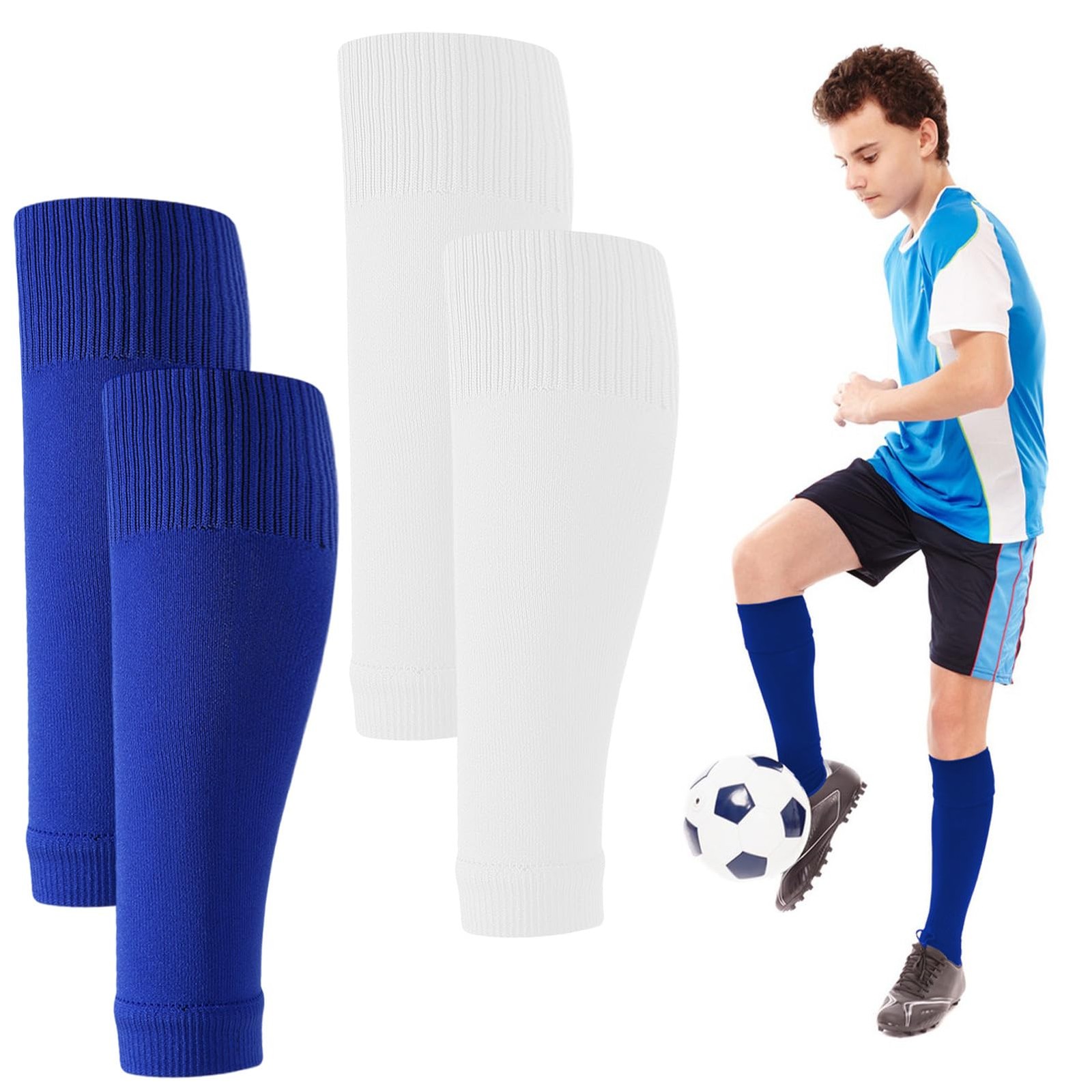 2 Pairs Pre Cut Soccer Socks, Soccer Sock Sleeves and Shin Guard Sleeves for …
