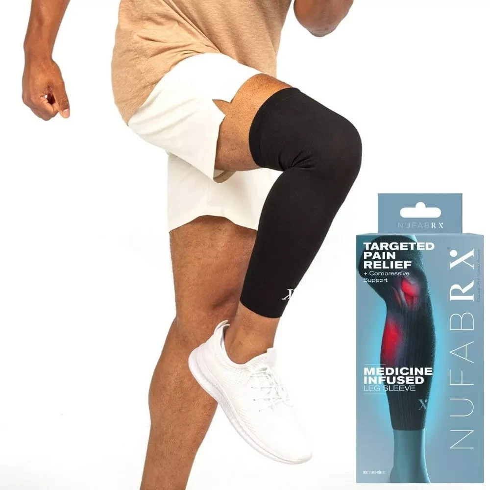 Nufabrx Leg Compression Sleeve for Pain, Thigh, Calf and Knee Brace, Large/XL