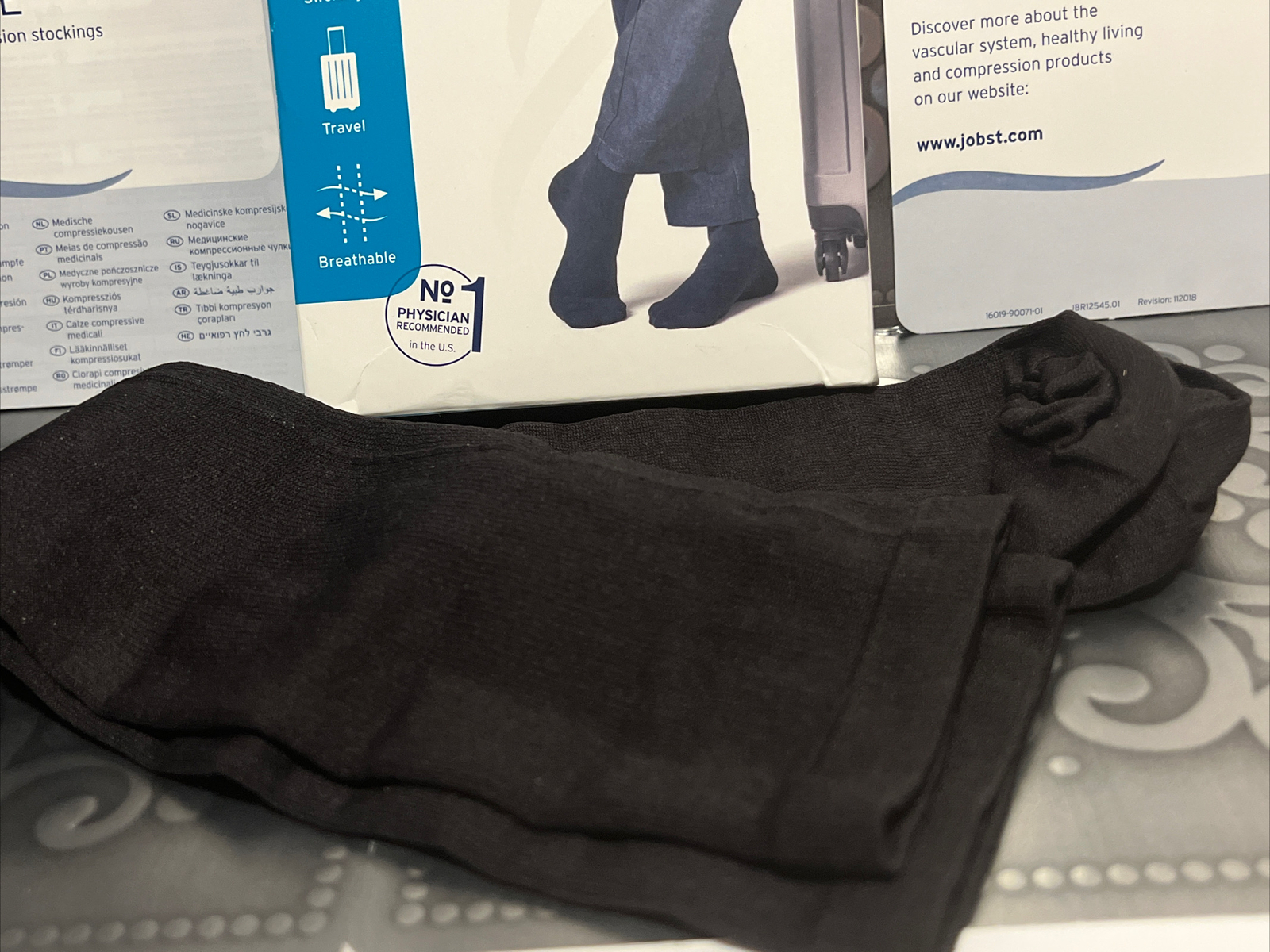 Jobst Travel Knee Support Socks 15-20mmHg Compression Men Size 1 CT Black