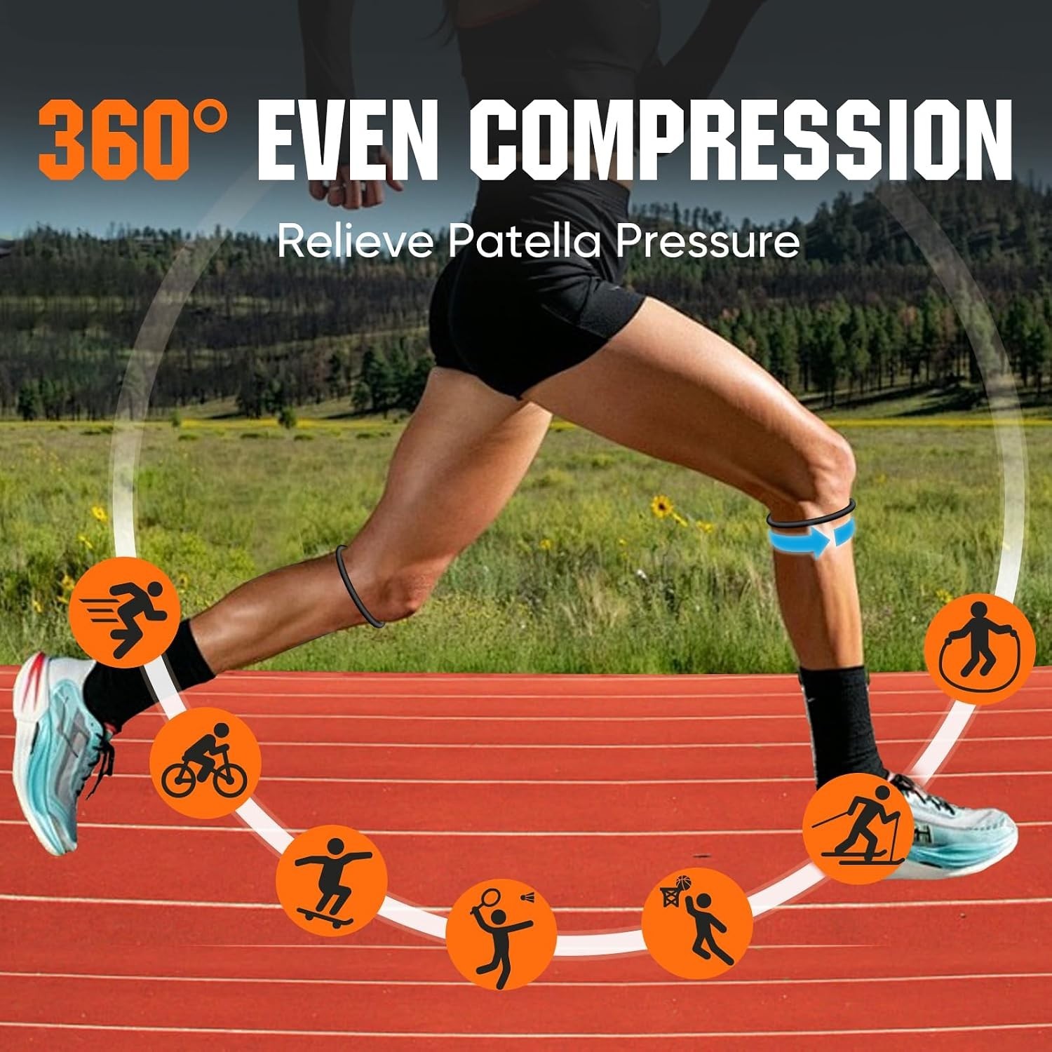 2PCS Black Patellar Tendon Support Strap, Knee Pain Relief Patella Band for B…