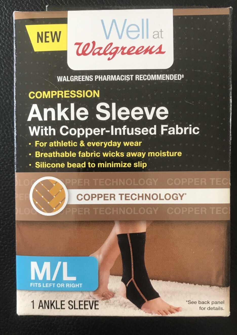 BRAND NEW Walgreens Compression Ankle Sleeve With Copper Infused Fabric M/L
