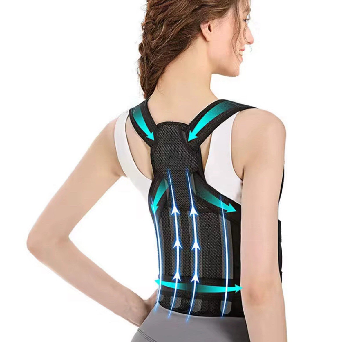 Adjustable Double Strap Posture Corrector Brace Back Support Black S/M/L