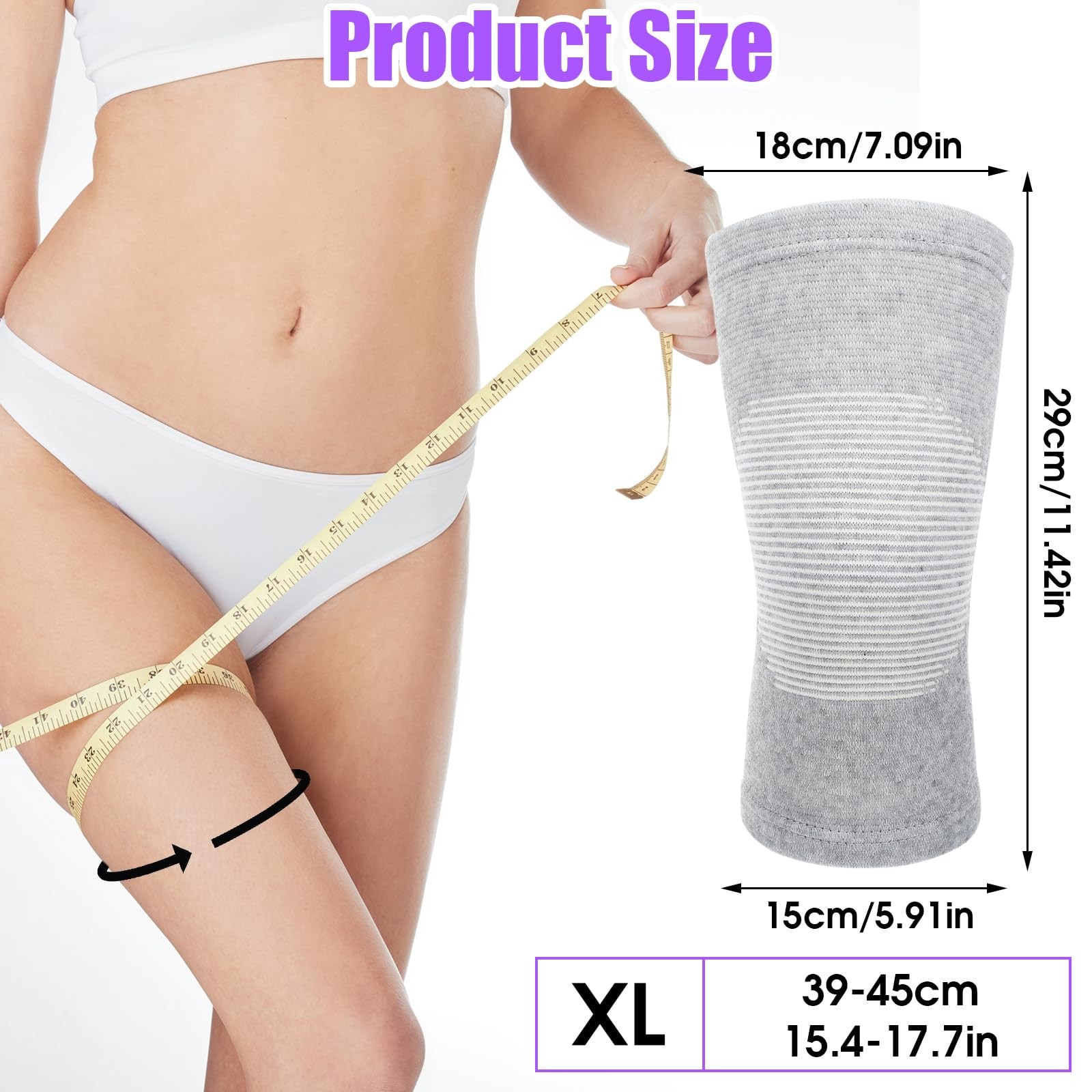 Bamboo Knee Sleeve Elastic Compression Knee Brace Warm Breathable Pads Xl