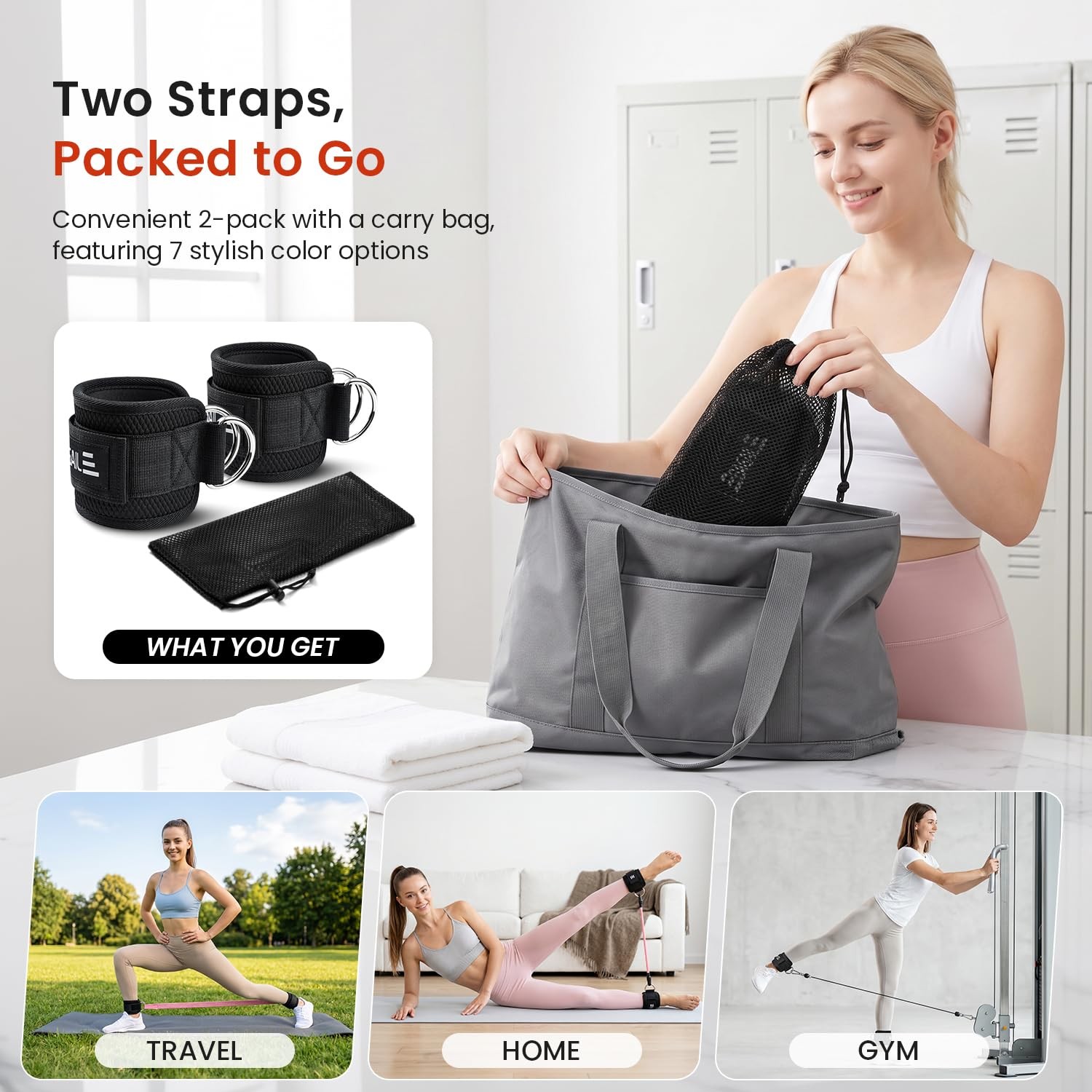 BAGAIL Ankle Straps for Cable Machines (2 Pack), Double D-Ring Ankle Cuffs wi…