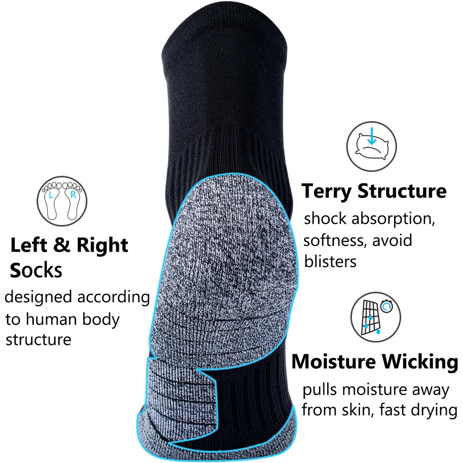 Compression Athletic Unisex Quarter Socks Cushioned 4-Pairs Black XL