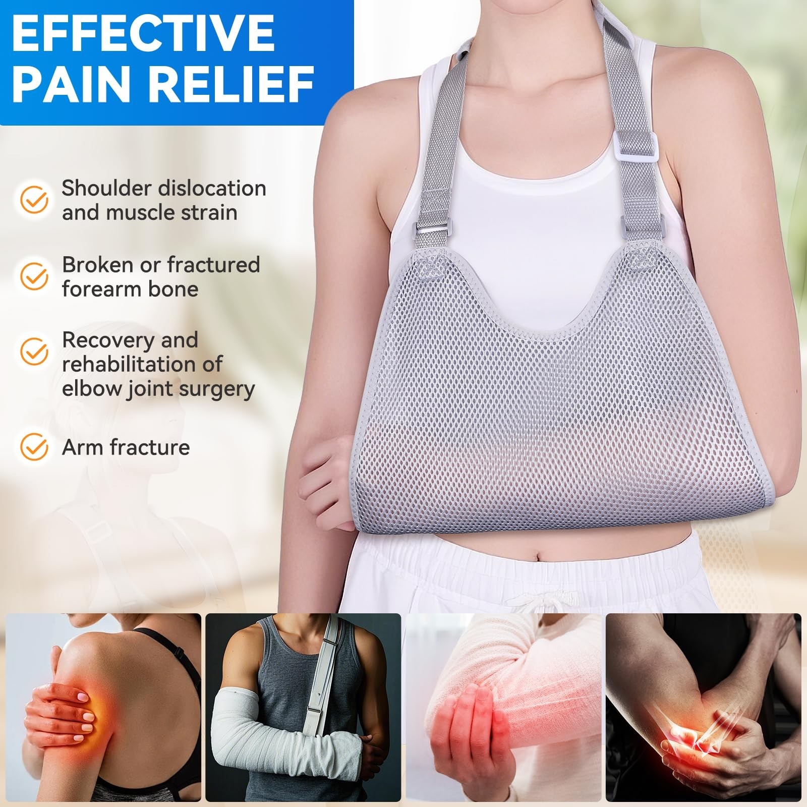 Mesh Arm Sling, Shoulder Immobilizer with Adjustable Shoulder Straps for Torn…
