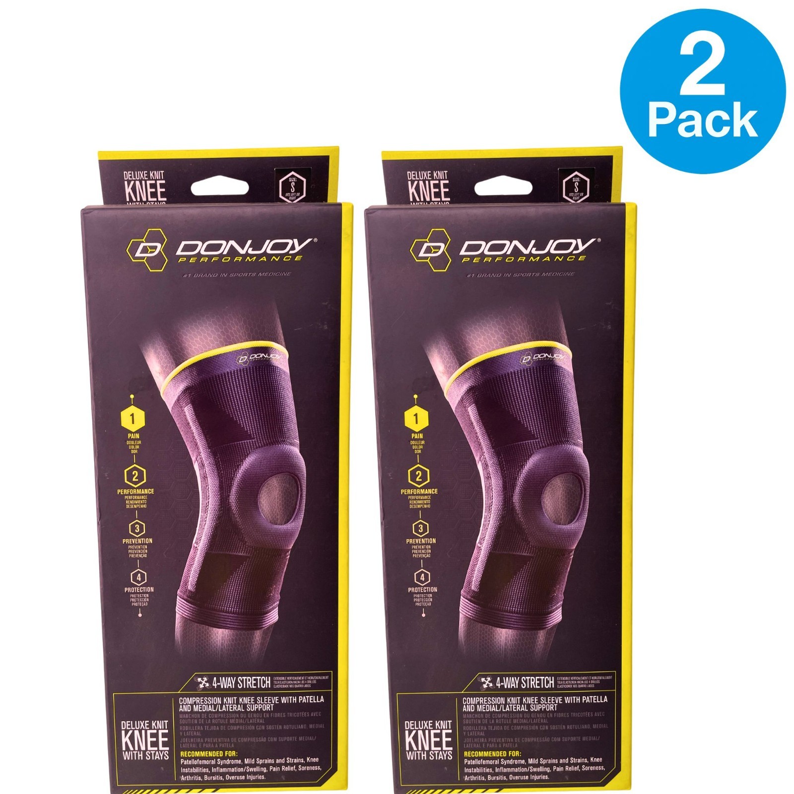 DonJoy Performance Deluxe Knit Knee Sleeve Patella Support Small 2 Pack