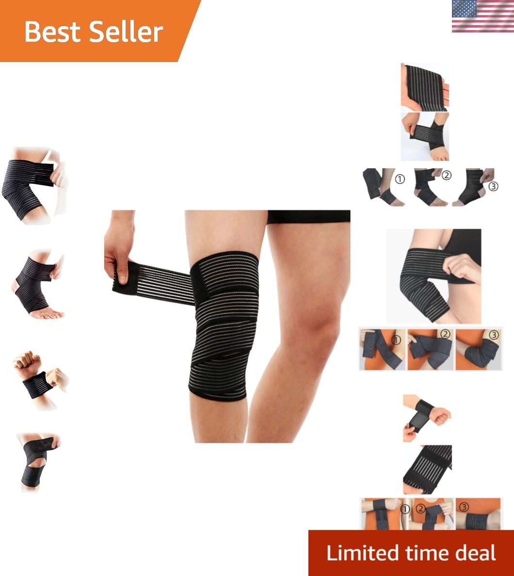 180cm Extra Long Elastic Ankle & Knee Compression Wrap for Joint Pain Relief