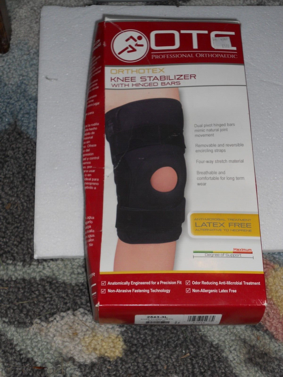 OTC Knee Stabilizer Wrap With Hinged Bars Black Neoprene Size 3XL NIB