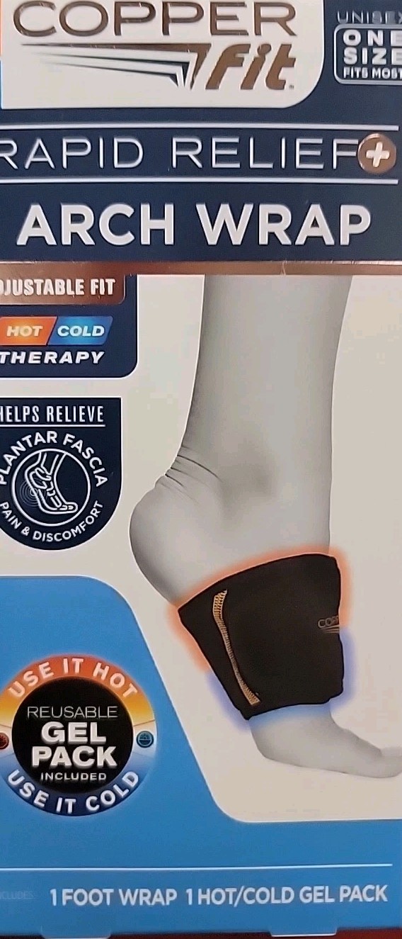 Copper Fit Plantar Fascia Arch Support Wrap Rapid Relief Sleeve Hot/Cold Therapy
