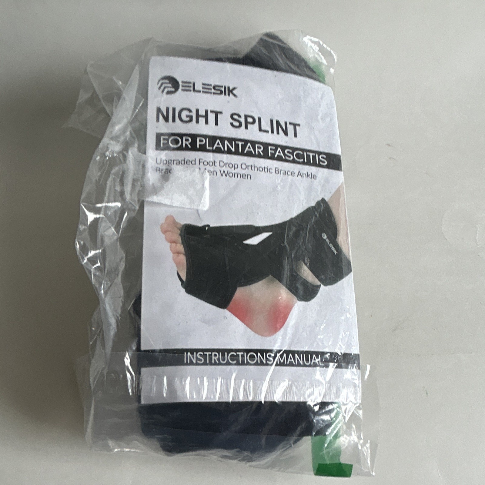 ELESIK Night Splint Brace Plantar Fasciitis Foot Drop Ankle-Foot Black One Size