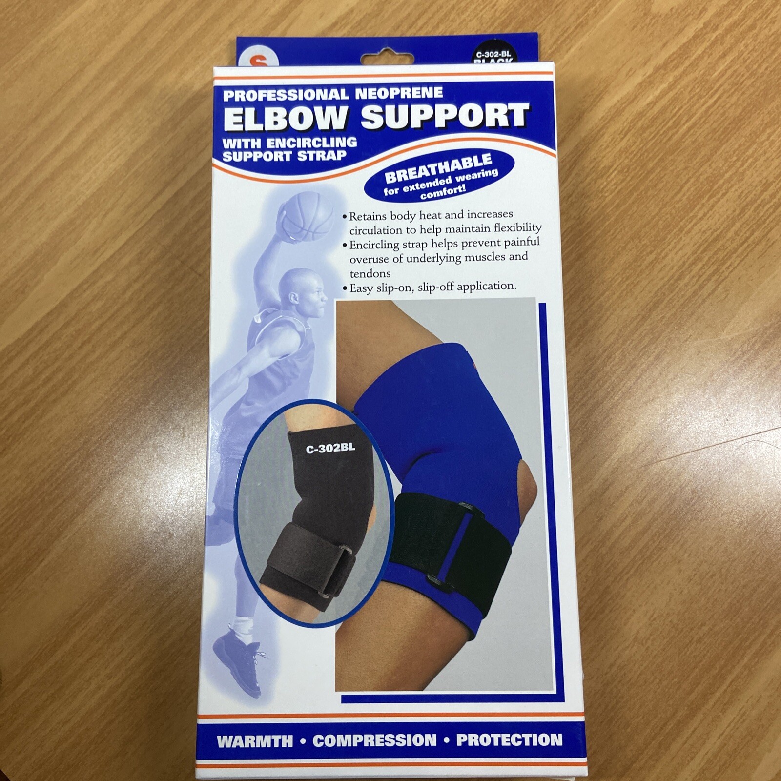 Elbow Support Encircling Strap Medium Black Blue Professional Neoprene