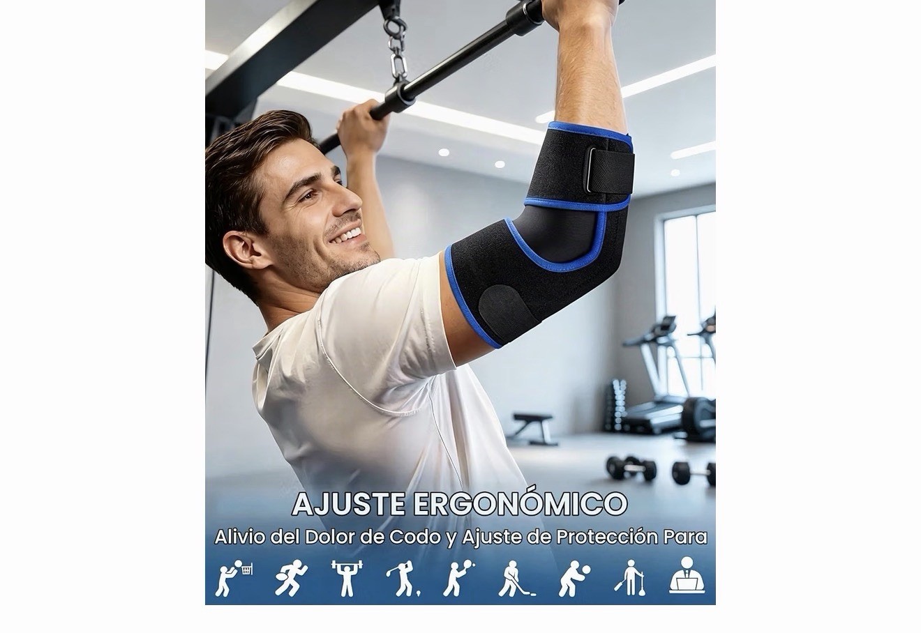 Adjustable Elbow Brace Sleeve Strap, Compression Stabilization, Black Blue