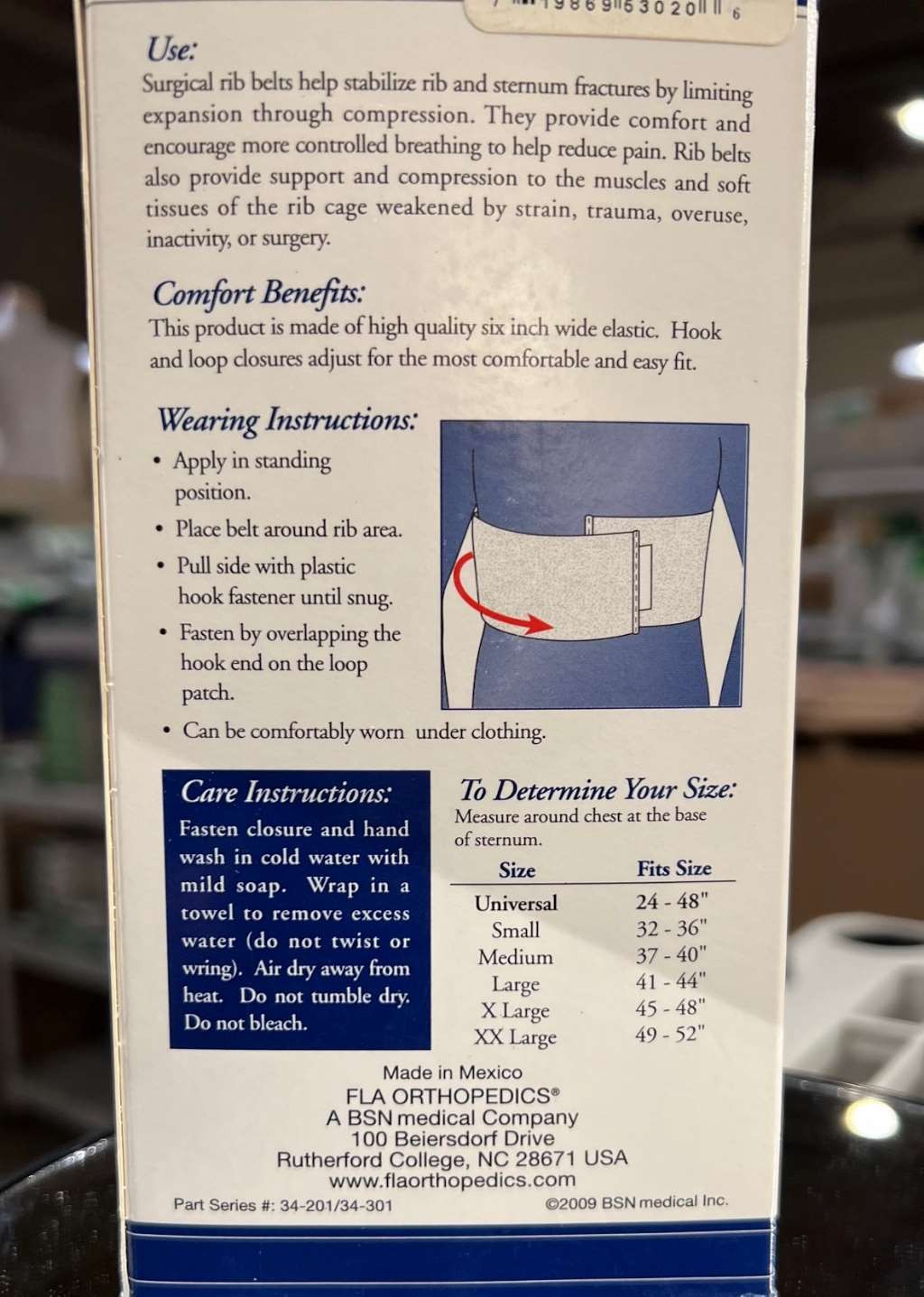 FLA Hospital Grade Rib Belt For Men (White) 2X-Large (49-55″)