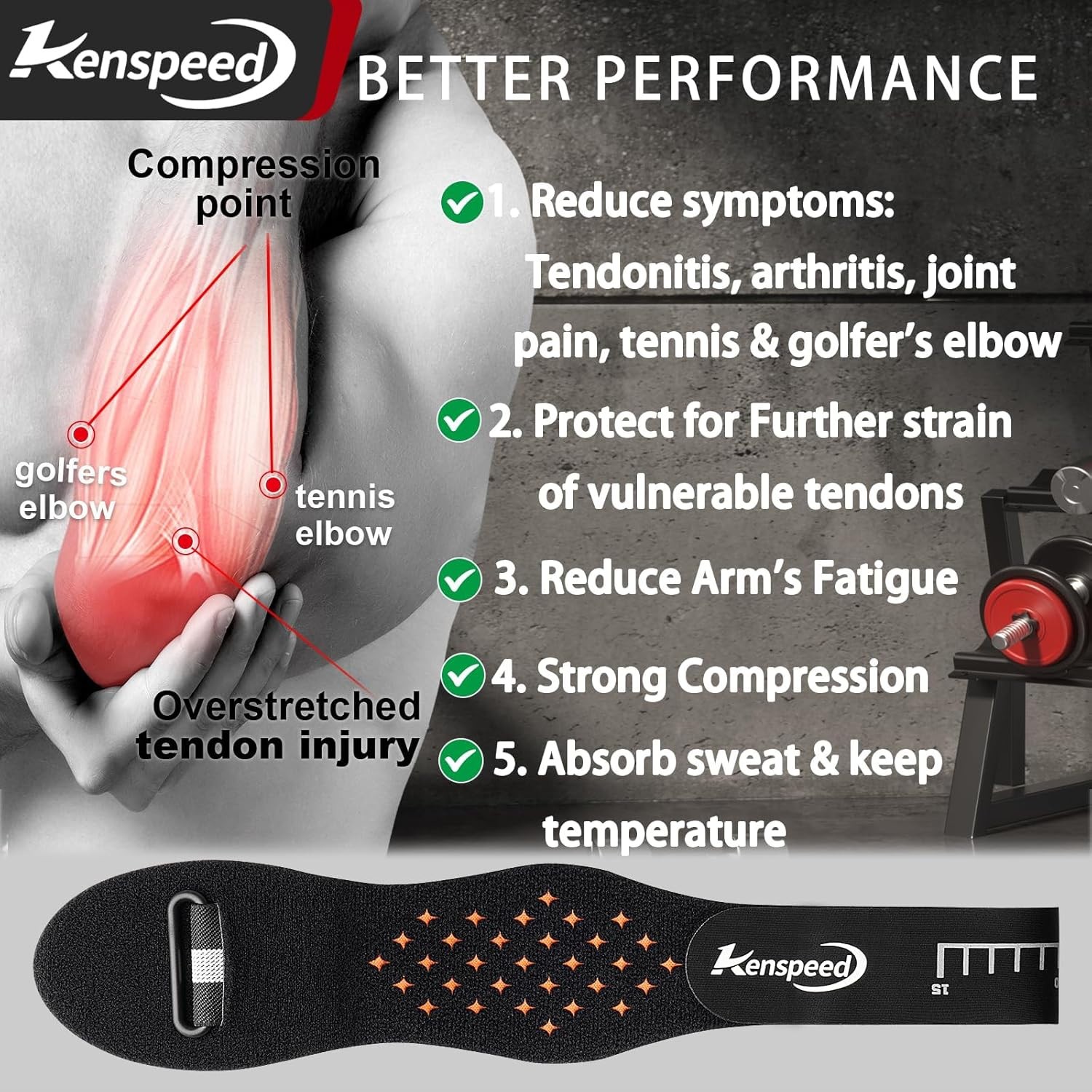 Elbow Brace for Tendonitis, Tennis Golfer’s Elbow, Removebale Pad – Kenspeed NEW