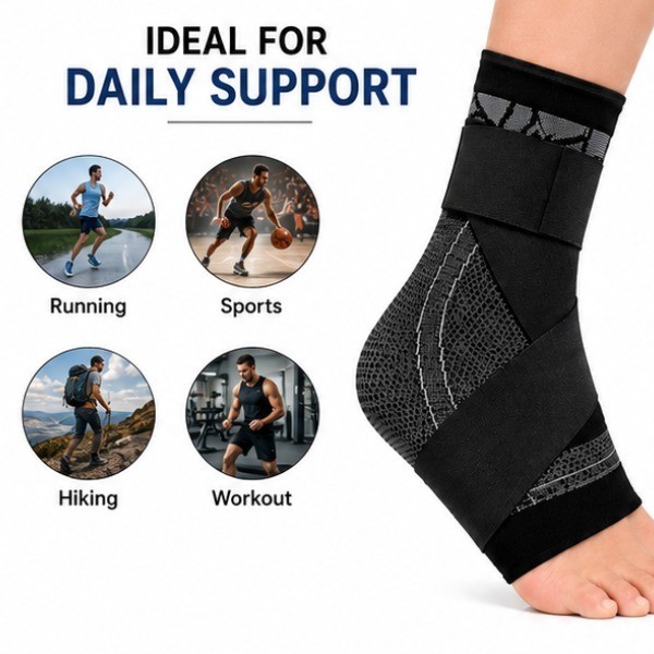 Adjustable Compression Ankle Support Wrap for Sports, Gym & Running Workouts