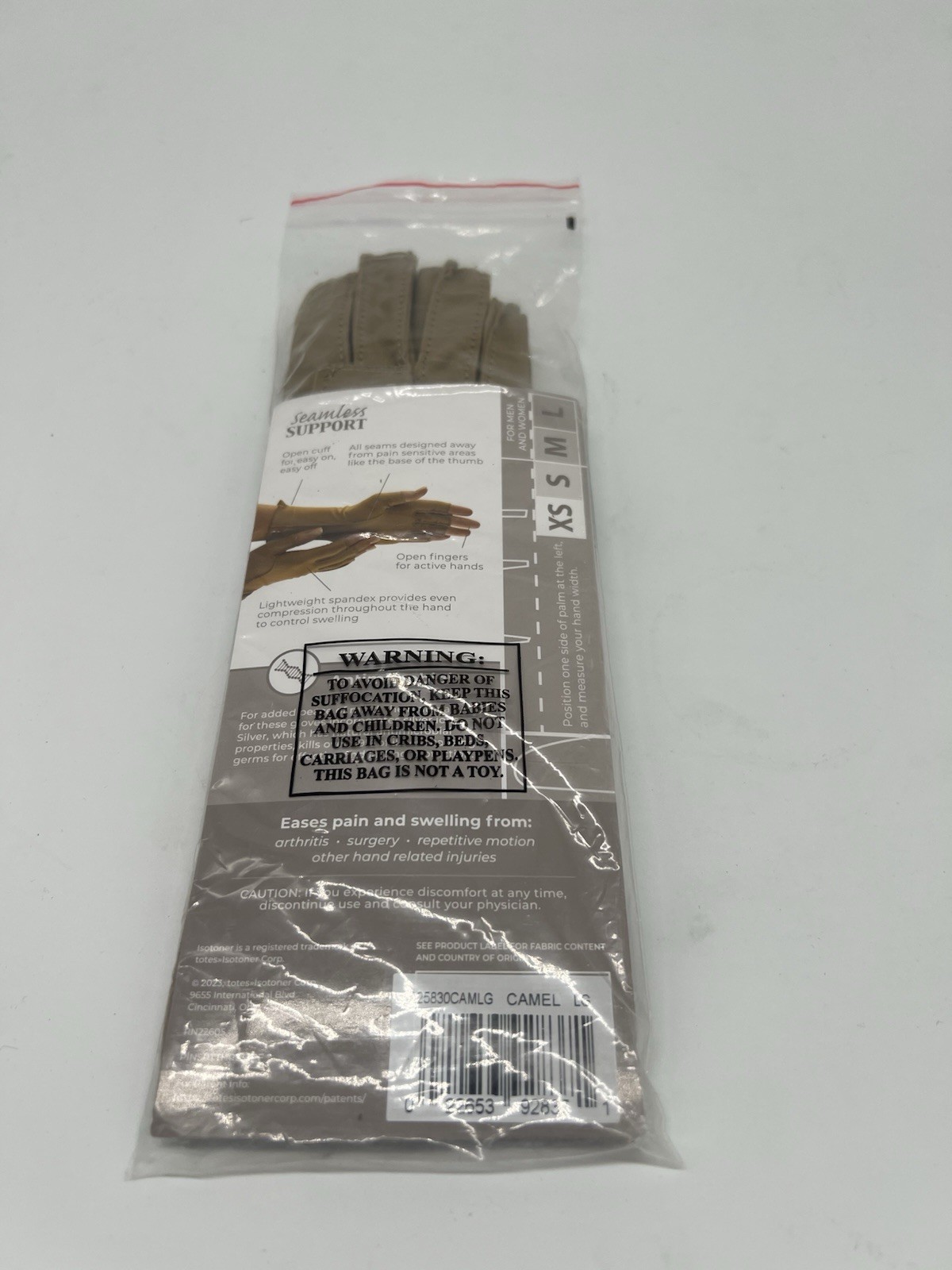 Isotoner Therapeutic Gloves Open Finger Camel Size Large Compression Pain Relief