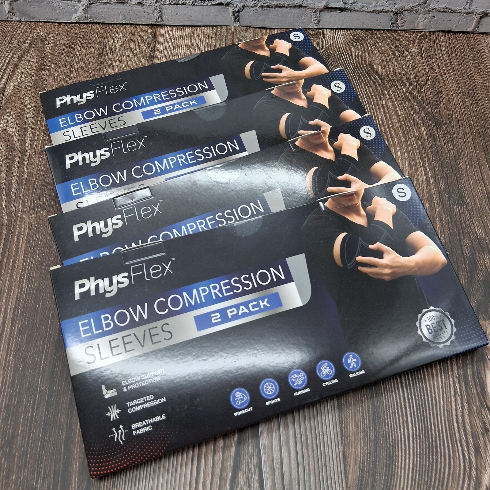 Lot Of 4 PhysFlex Elbow Compression Sleeves 2 Pack Size Small Brand New