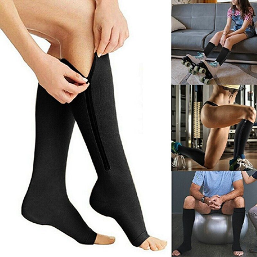 Copper Zipper Compression Socks Closed Toe Pressure Infused Circulation Socks