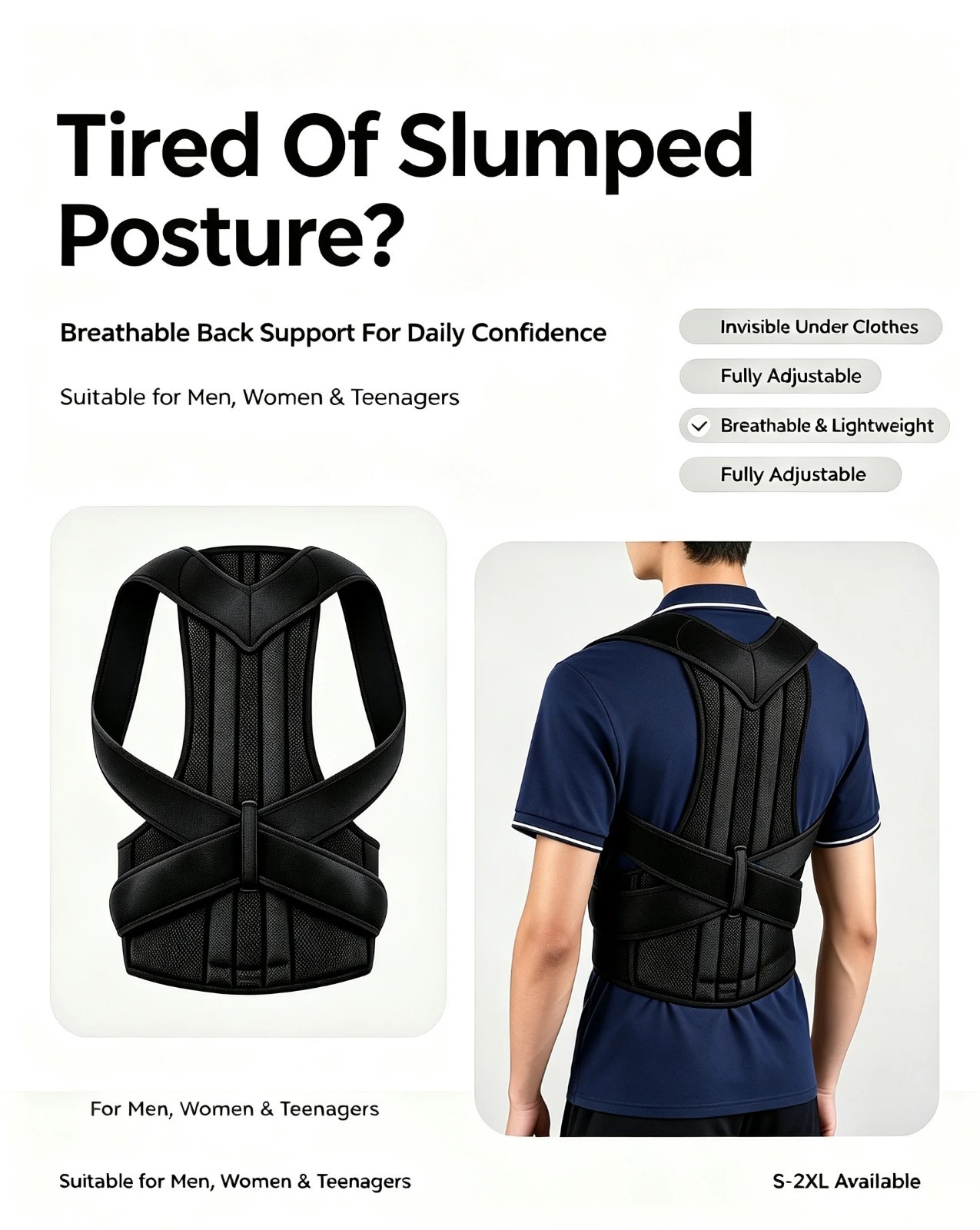 Posture Corrector Back Support Belt Thoracic Lumbar Brace Kyphosis Relief
