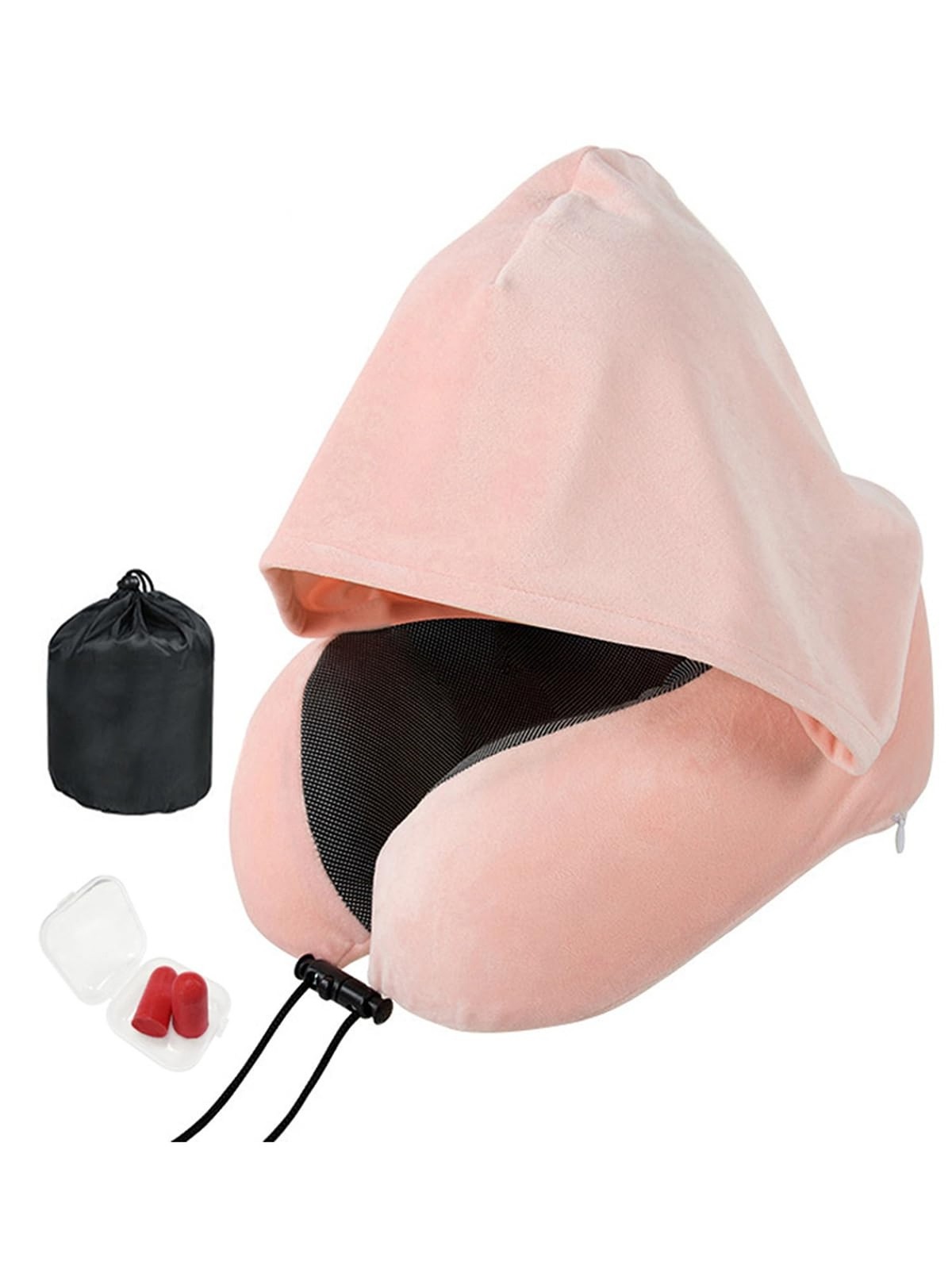 Travel Neck Pillow with Hood Memory Foam Sleeping Airplane Pillows Long Fligh…