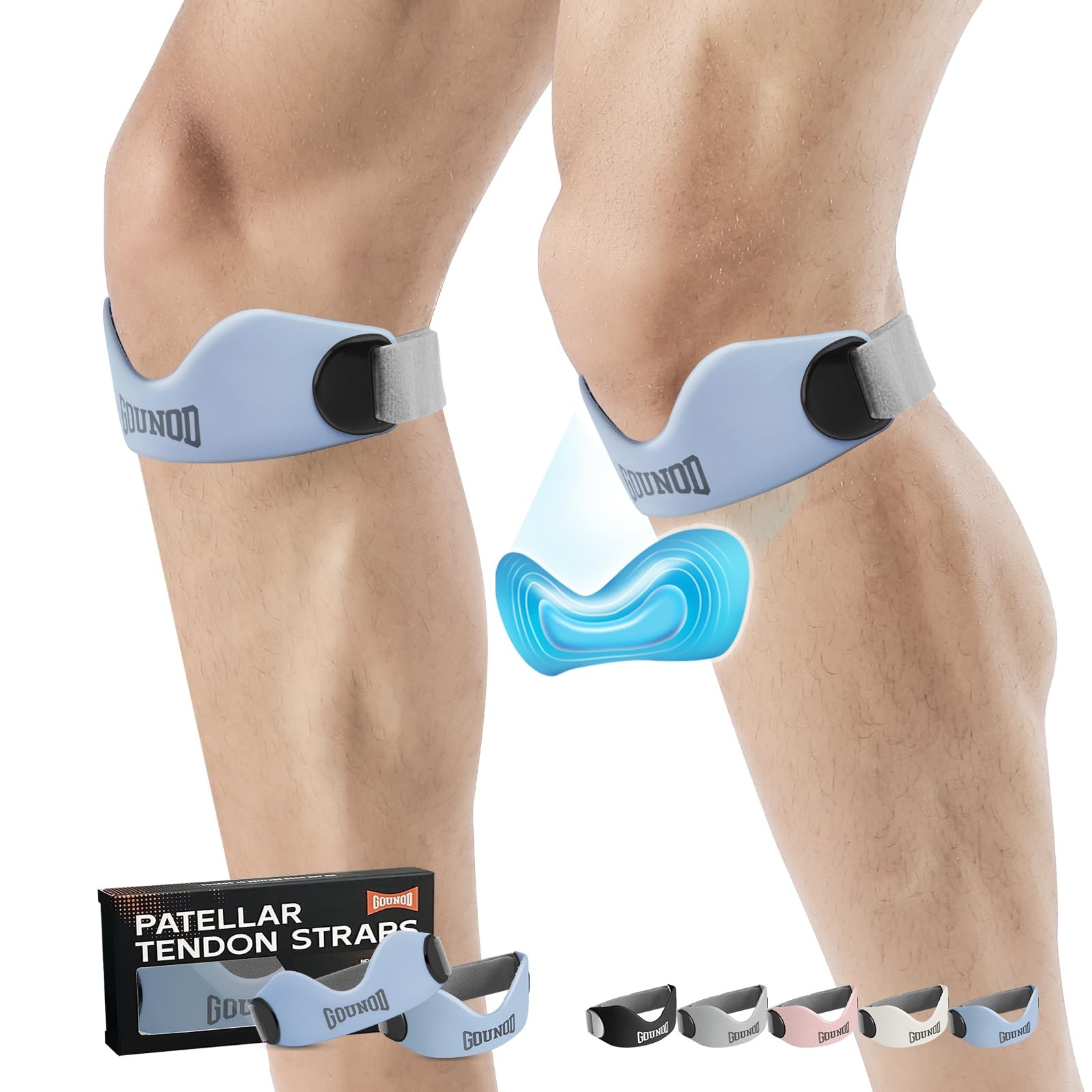 GOUNOD Silicone Patellar Tendon Support Strap 2 Pack,Knee Strap for Knee Pain Re