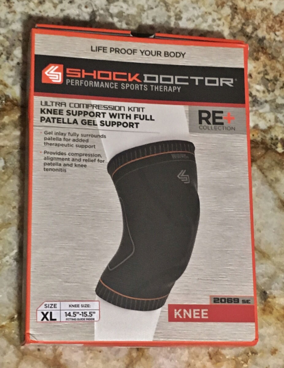SHOCK DOCTOR Ultra Compression Knit Black Knee Support Patella Gel Support S L
