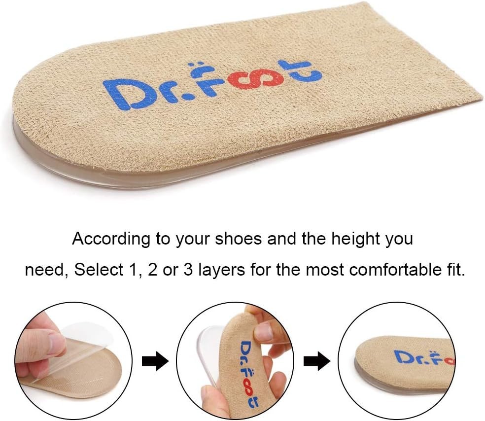Dr.Foot Adjustable Heel Lift Inserts – Beige Orthopedic Insoles for Comfort